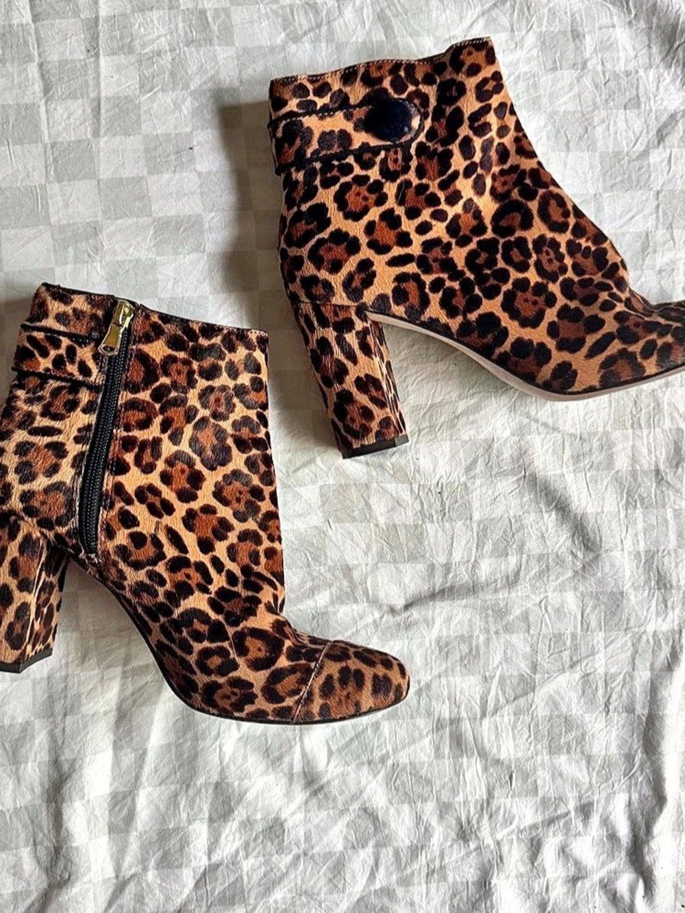 Ann Taylor Leopard Print Calfskin Heeled Ankle Boots